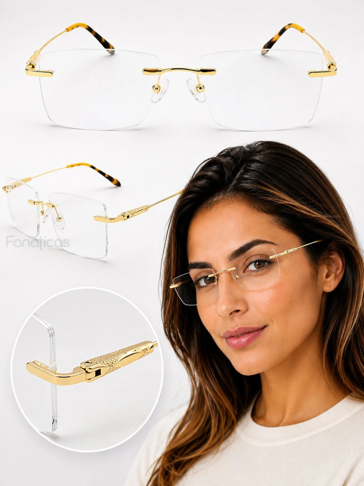 Armação de Óculos Balgriff Bucha Memory Titânio Flexivel Flutuante MT6942 Dourado