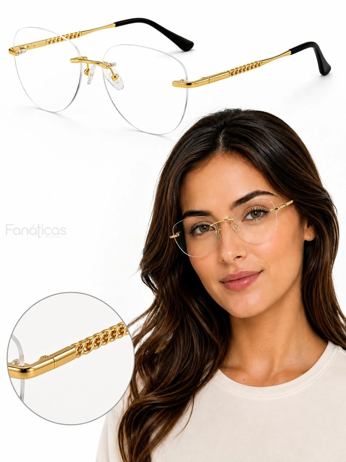 Armação de Óculos Redonda Balgriff MT8039 Dourado e Preto