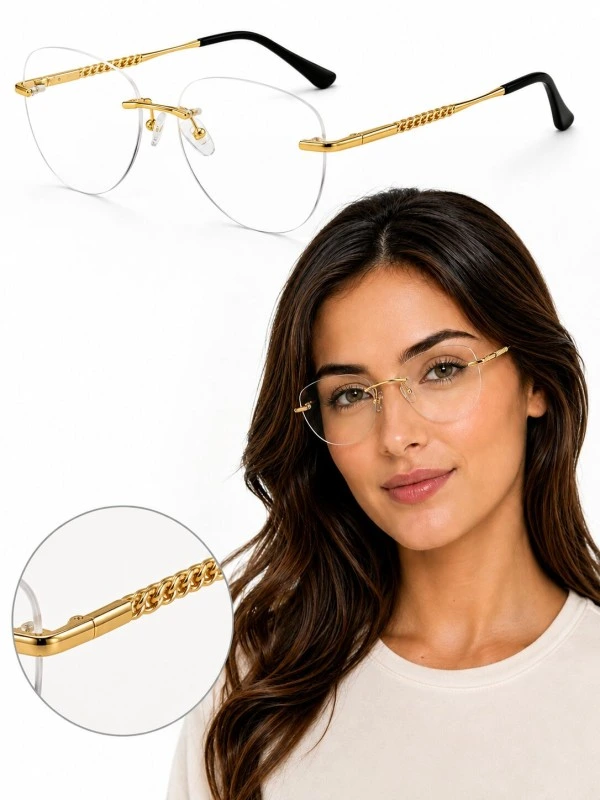 Armação de Óculos Redonda Balgriff MT8039 Dourado e Preto