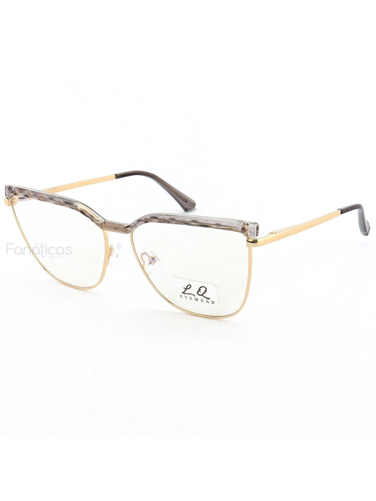 Armação de Óculos Gatinho LQ95288 Dourado e Cinza