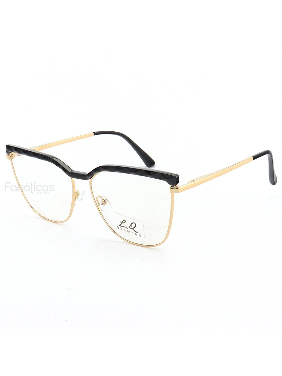Armação de Óculos Gatinho LQ95288 Dourado e Preto