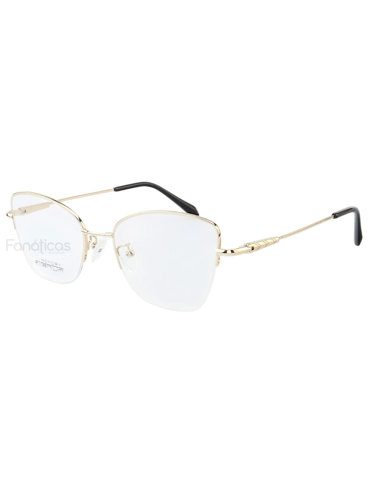 Armação de Óculos Gatinho Memory Titanium MT6932 Dourado Claro