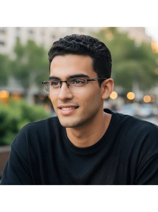 Armação de Óculos Retangular Meio Aro Evade OX3208 Preto