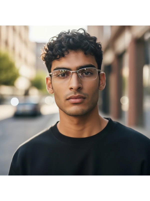 Armação de Óculos Meio Aro Evade OX3208 Prata e Preto