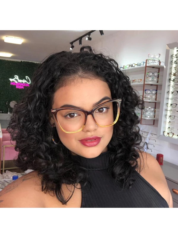 Armação de Óculos Gatinho Dt545 Marrom Degrade