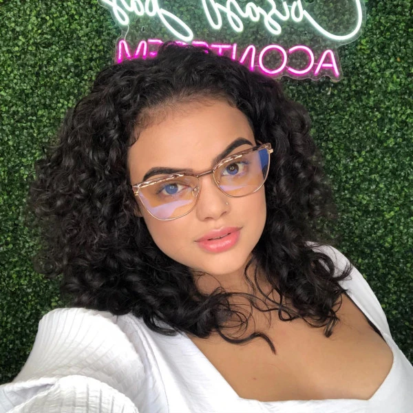 Armação de Óculos Gatinho LQ95288 Dourado e Cinza