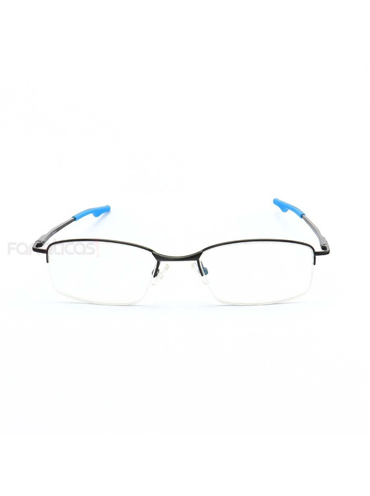Armação de Óculos Retangular Meio Aro Wingback Preto e Azul