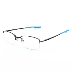 Armação de Óculos Retangular Meio Aro Wingback Preto e Azul