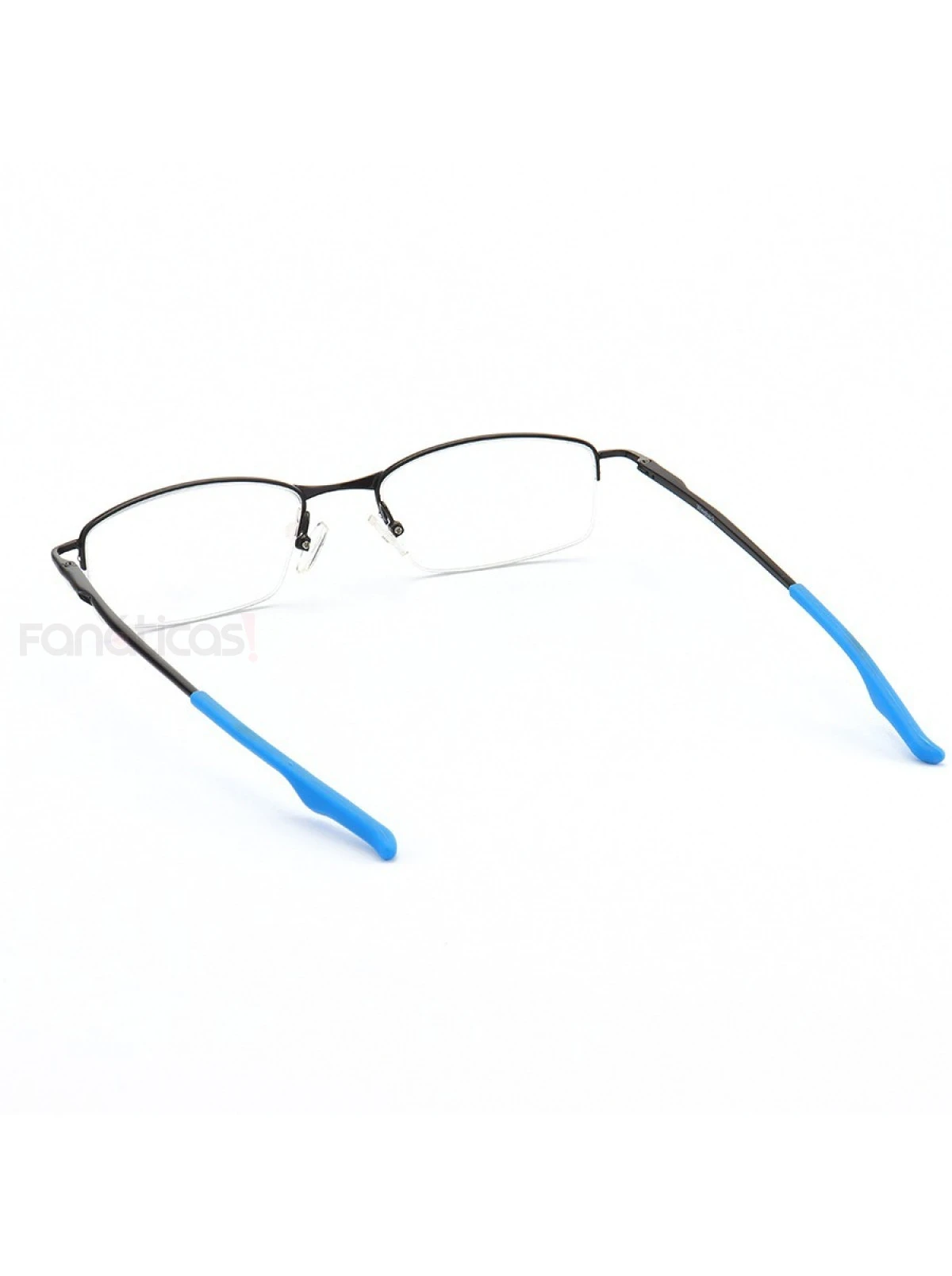 Armação de Óculos Retangular Meio Aro Wingback Preto e Azul