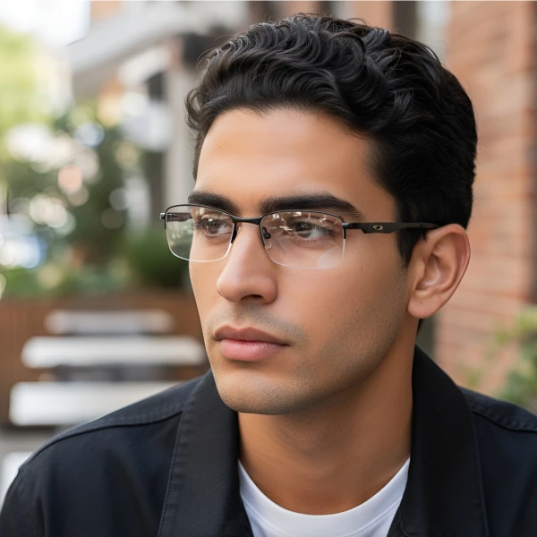 Armação de Óculos Retangular Meio Aro Brushed OX5040 Preto