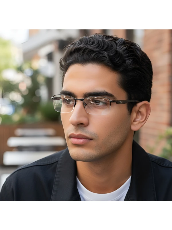 Armação de Óculos Retangular Meio Aro Brushed OX5040 Preto