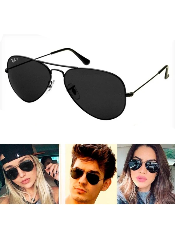 Óculos de Sol Aviador Preto com Lente Preta