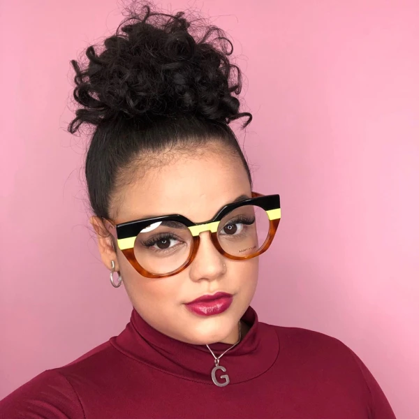 Armação de Óculos Redondo DLYY7002A Caramelo Preto