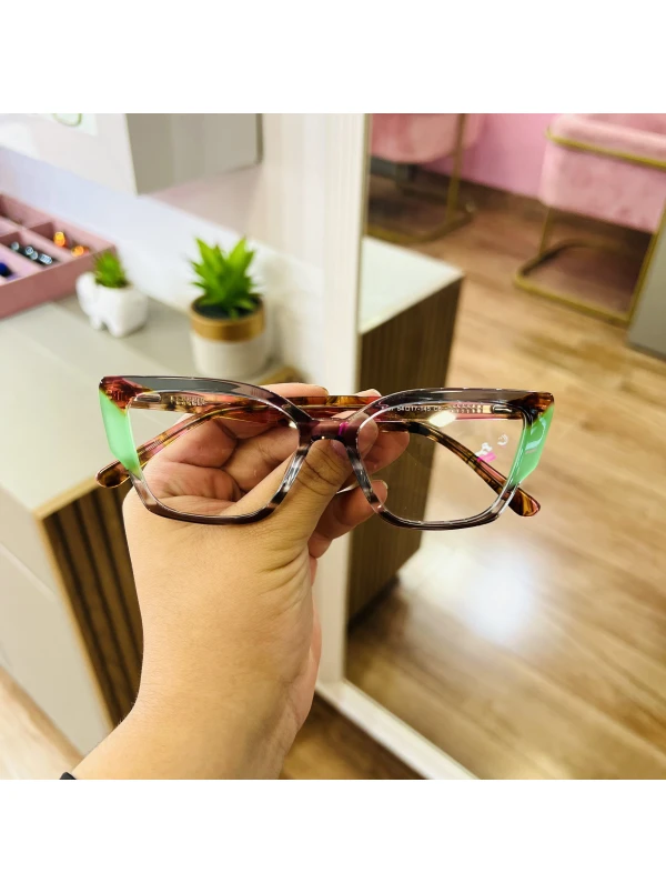 Armação de Óculos Quadrado 9937 Cinza e Verde