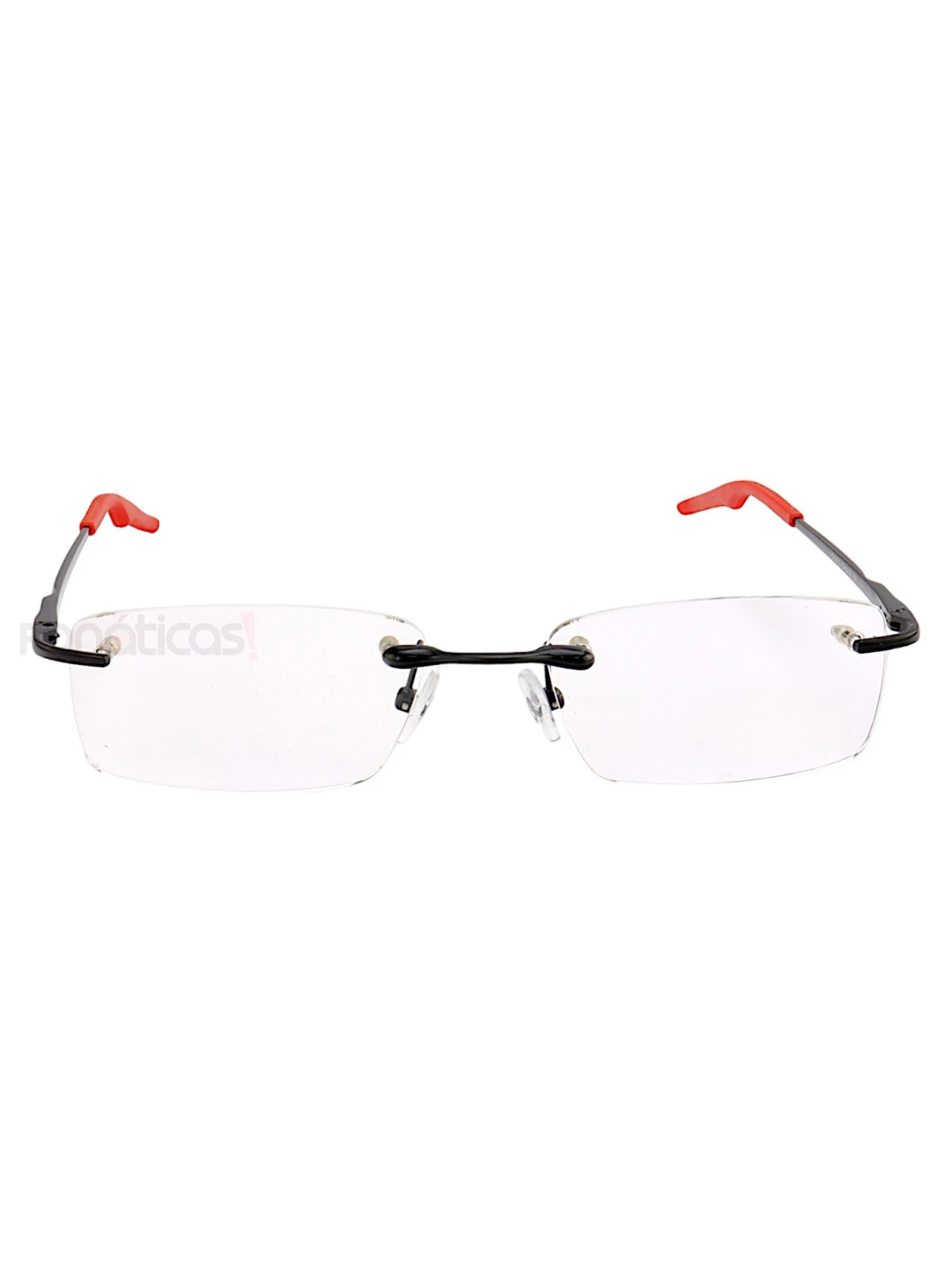 Armação de Óculos Retangular Flutuante Sem Aro Wingback Preto Vermelho