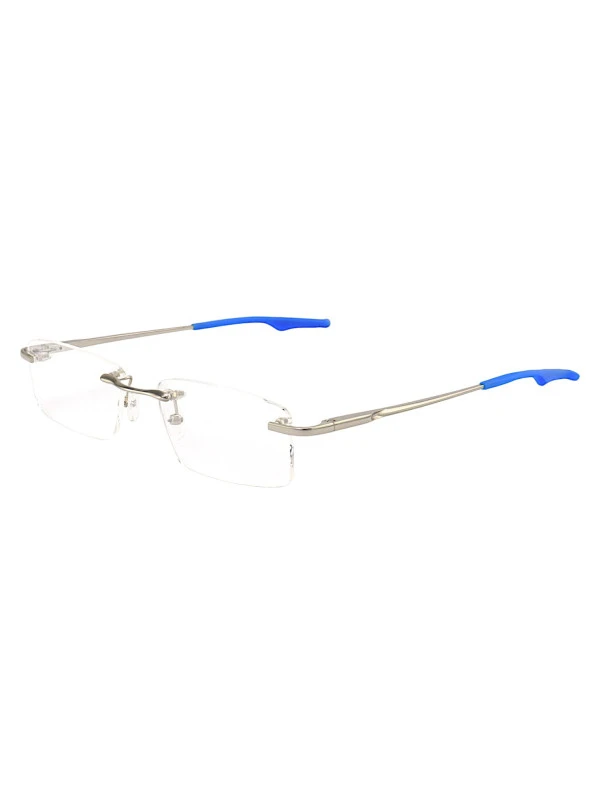 Armação de Óculos Retangular Flutuante Sem Aro Wingback Prata e Azul