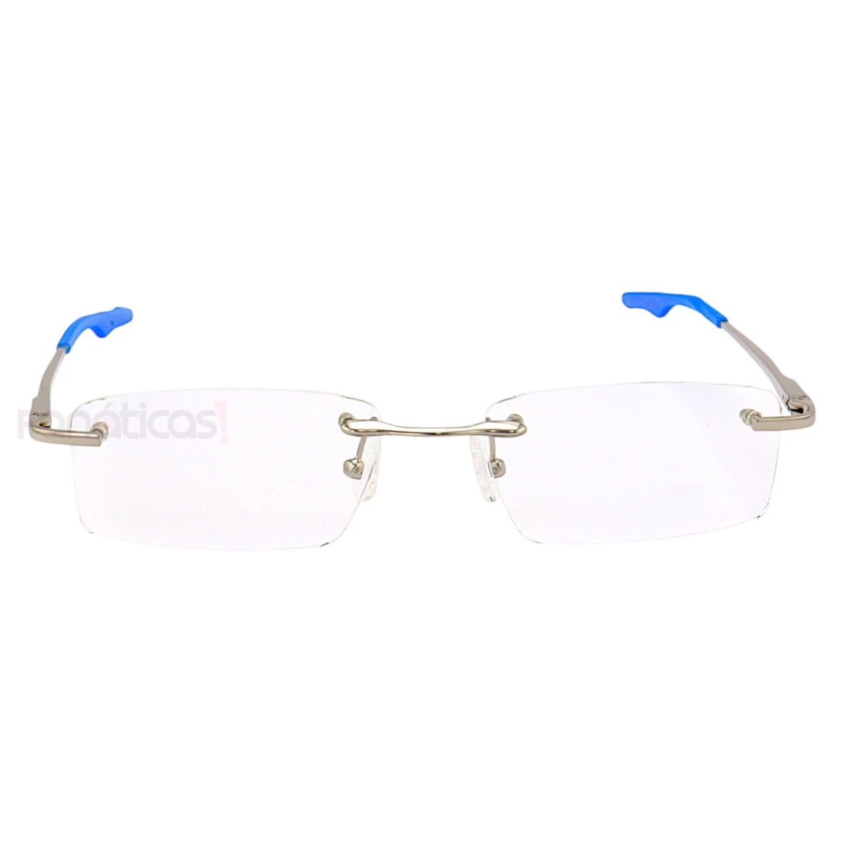 Armação de Óculos Retangular Flutuante Sem Aro Wingback Prata e Azul