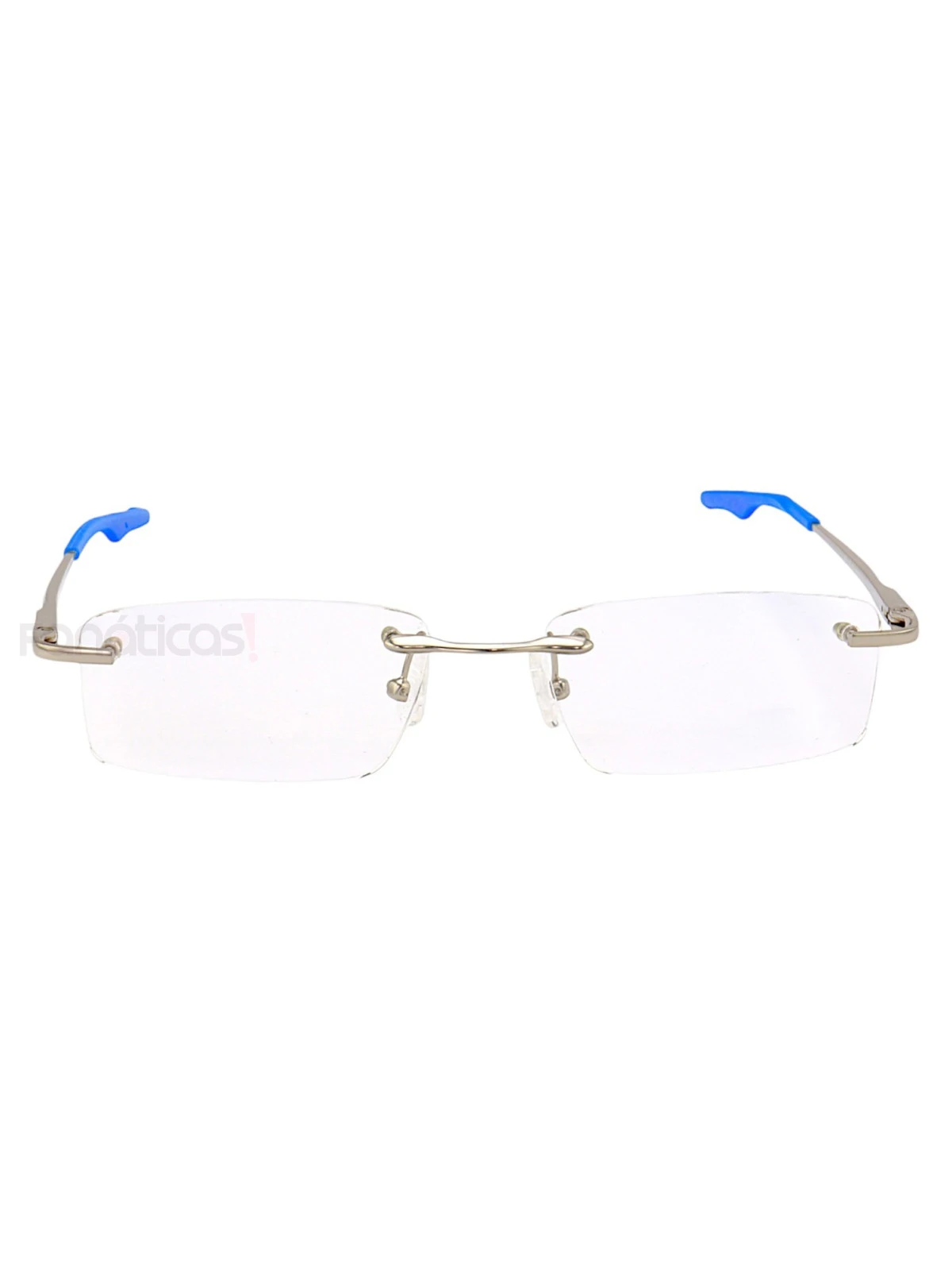 Armação de Óculos Retangular Flutuante Sem Aro Wingback Prata e Azul