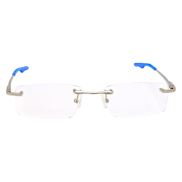 Armação de Óculos Retangular Flutuante Sem Aro Wingback Prata e Azul