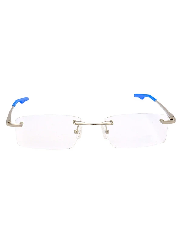 Armação de Óculos Retangular Flutuante Sem Aro Wingback Prata e Azul