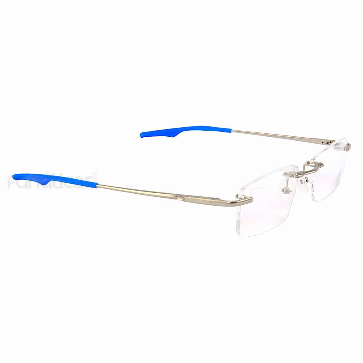 Armação de Óculos Retangular Flutuante Sem Aro Wingback Prata e Azul