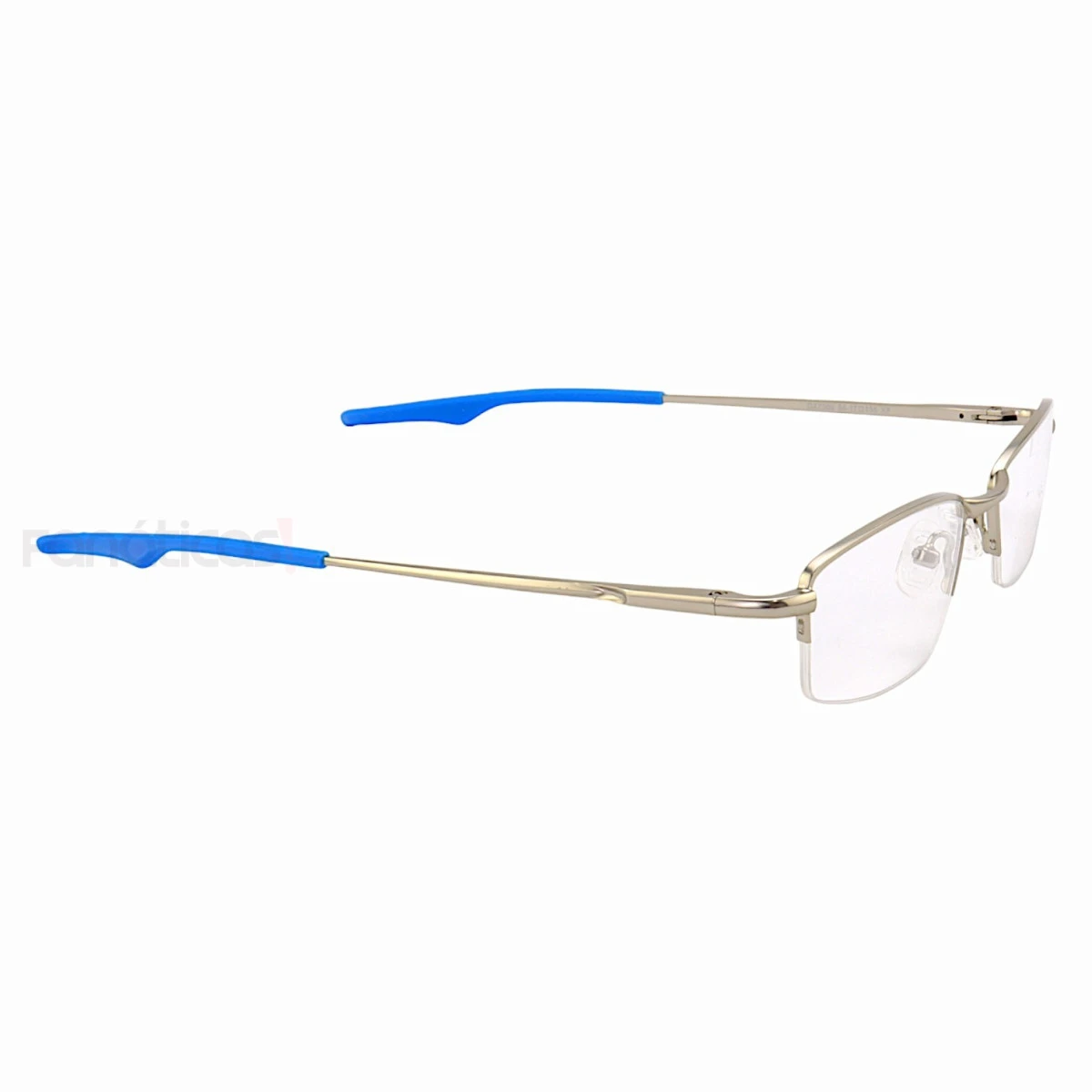Armação de Óculos Retangular Meio Aro Wingback Prata e Azul