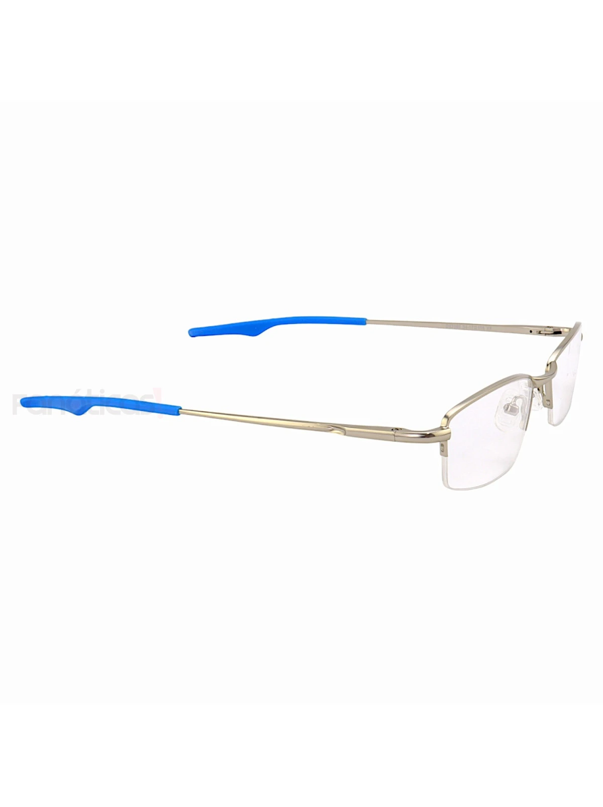 Armação de Óculos Retangular Meio Aro Wingback Prata e Azul