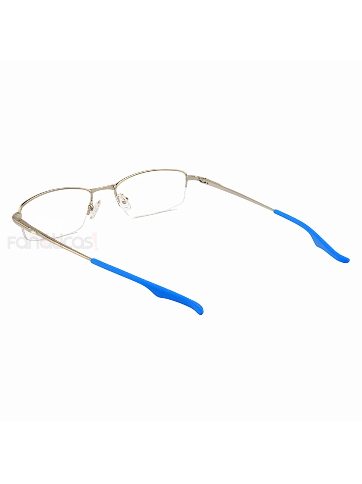 Armação de Óculos Retangular Meio Aro Wingback Prata e Azul