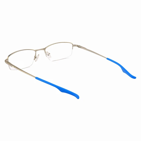 Armação de Óculos Retangular Meio Aro Wingback Prata e Azul