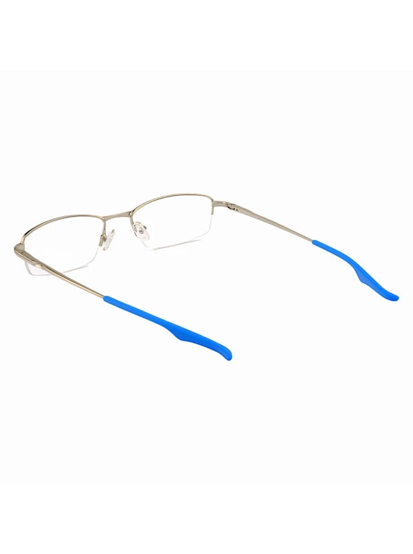 Armação de Óculos Retangular Meio Aro Wingback Prata e Azul