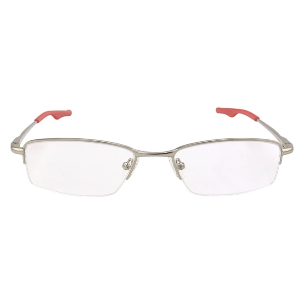 Armação de Óculos Retangular Meio Aro Wingback Prata e Vermelho