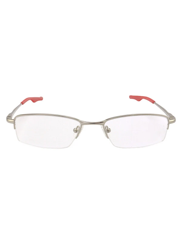 Armação de Óculos Retangular Meio Aro Wingback Prata e Vermelho