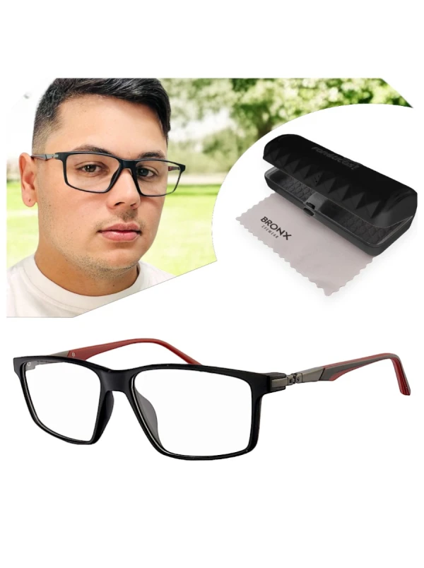 Armação de Óculos Retangular Molas 180 C5 GZ9141 Preto e Vermelho