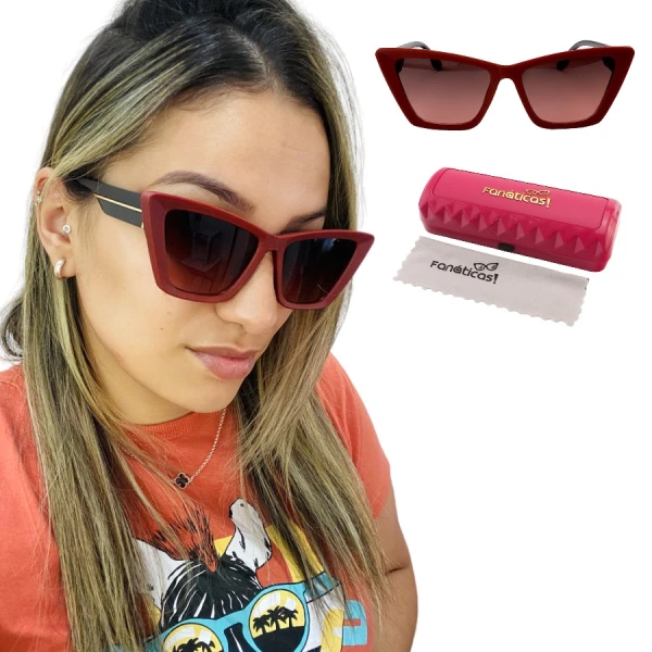 Óculos de Sol Feminino Gatinho Jade Vermelho