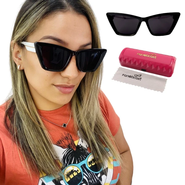Óculos de Sol Feminino Gatinho Jade Preto e Branco