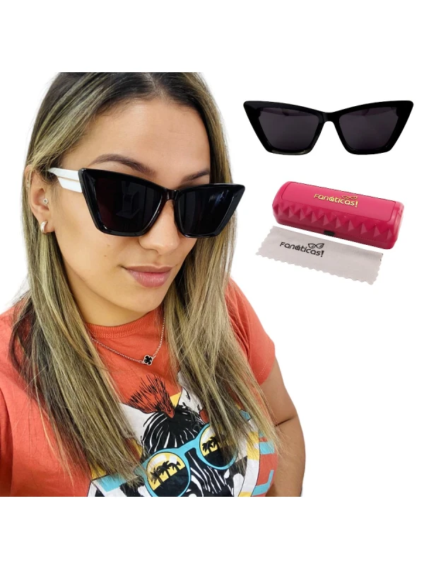 Óculos de Sol Feminino Gatinho Jade Preto e Branco