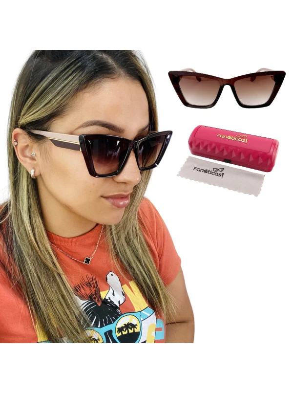 Óculos de Sol Feminino Gatinho Jade Marrom e Nude