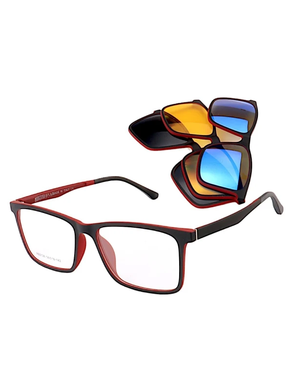 Armação de Óculos Clipon FN2126 3 Lentes Preto e Vermelho