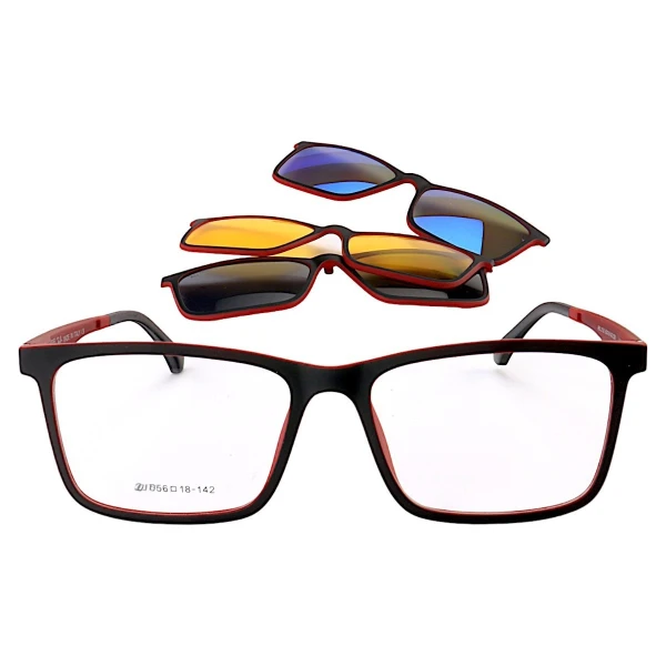 Armação de Óculos Clipon FN2126 3 Lentes Preto e Vermelho
