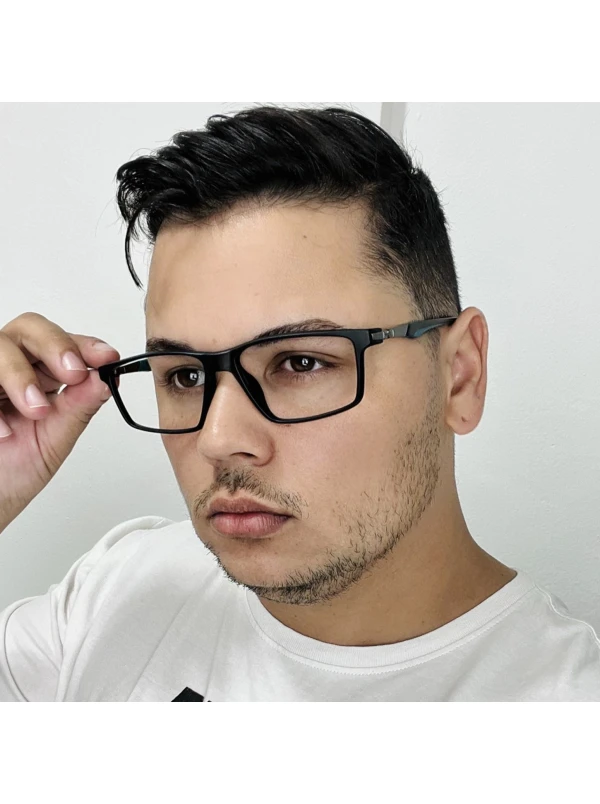 Armação de Óculos Masculina Retangular Molas 180 C9 GZ9141 Preto Verde