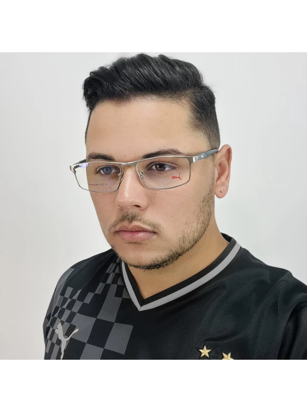 Armação de Óculos Masculino Retangular PM5365 Prata e Cinza