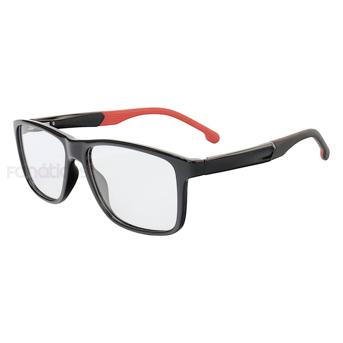 Armação de Óculos 76011 Quadrado Preto Brilho e Vermelho