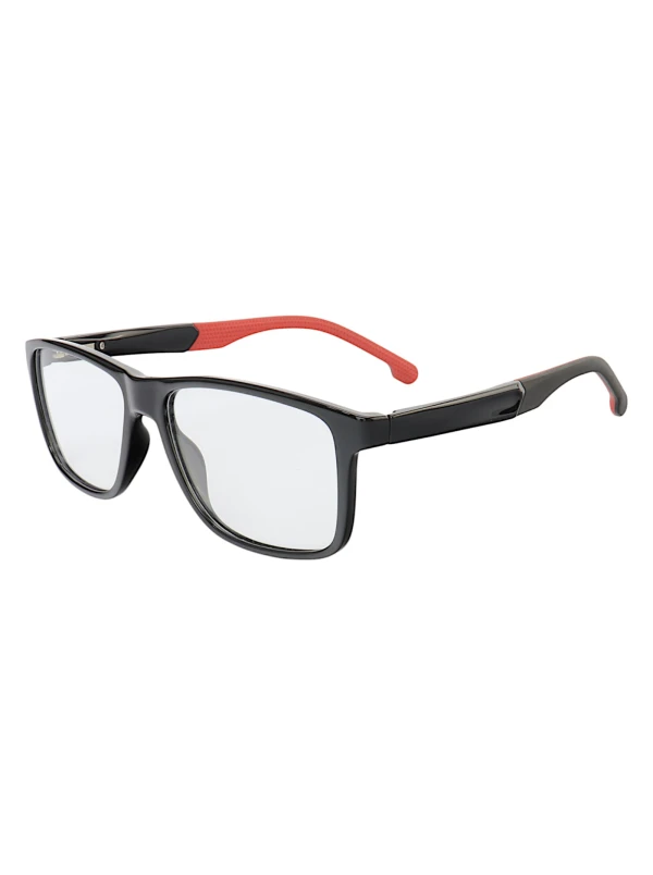 Armação de Óculos 76011 Quadrado Preto Brilho e Vermelho