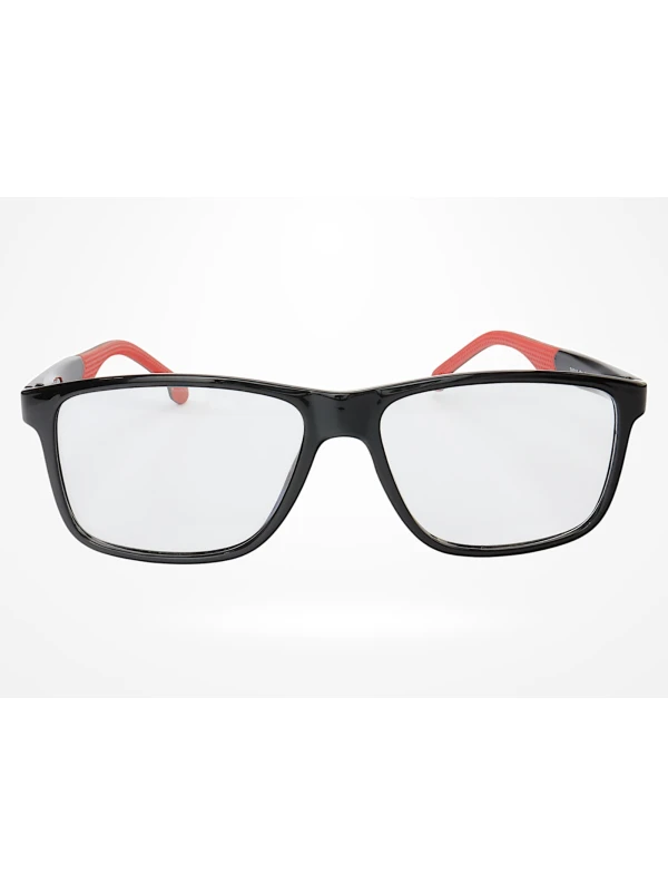 Armação de Óculos 76011 Quadrado Preto Brilho e Vermelho