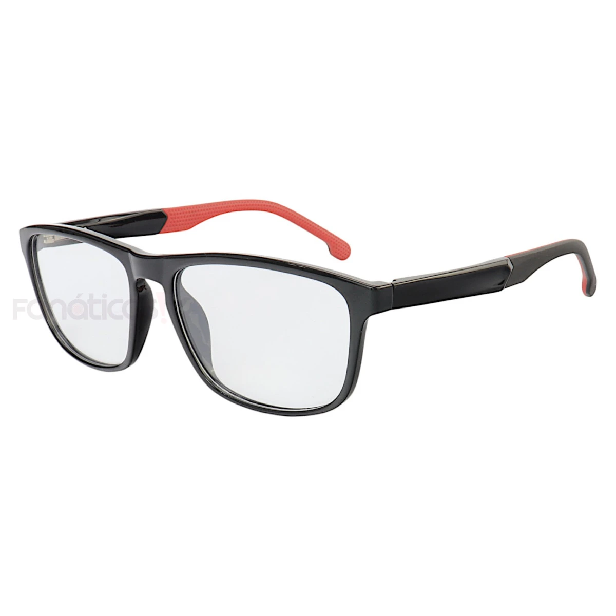 Armação de Óculos 76004 Quadrado Preto Brilho e Vermelho