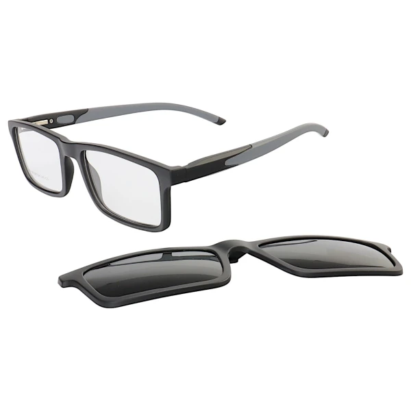 Armação de Óculos Retangular Clipon 2 em 1 JC1198 Preto e Cinza