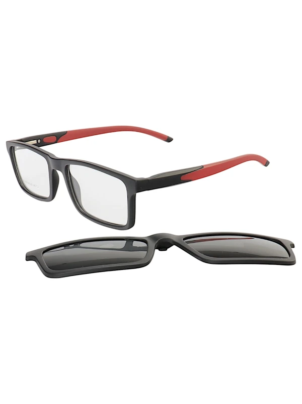 Armação de Óculos Retangular Clipon 2 em 1 JC1198 Preto e Vermelho