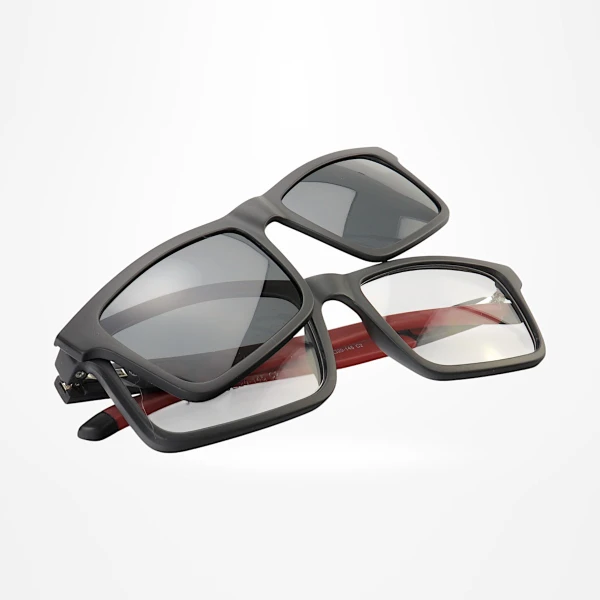 Armação de Óculos Retangular Clipon 2 em 1 JC1198 Preto e Vermelho