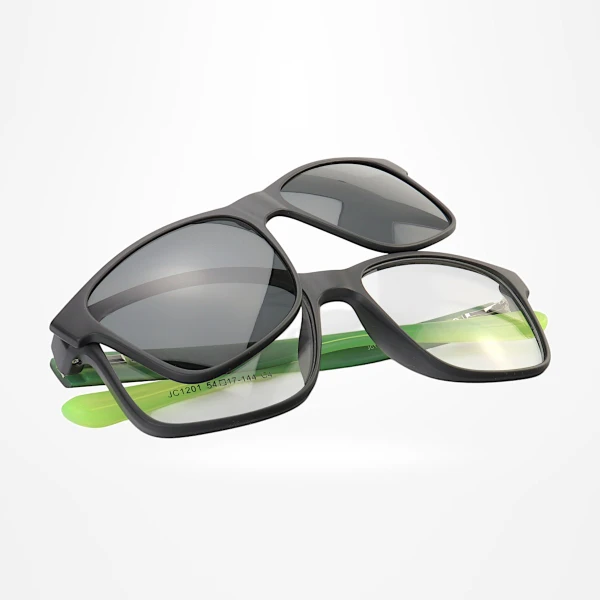Armação de Óculos Quadrado Clipon 2 em 1 JC1201 Preto e Verde