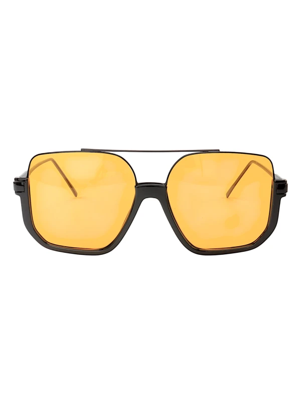 Óculos De Sol Quadrado Blogueiras Preto e Lente Amarela